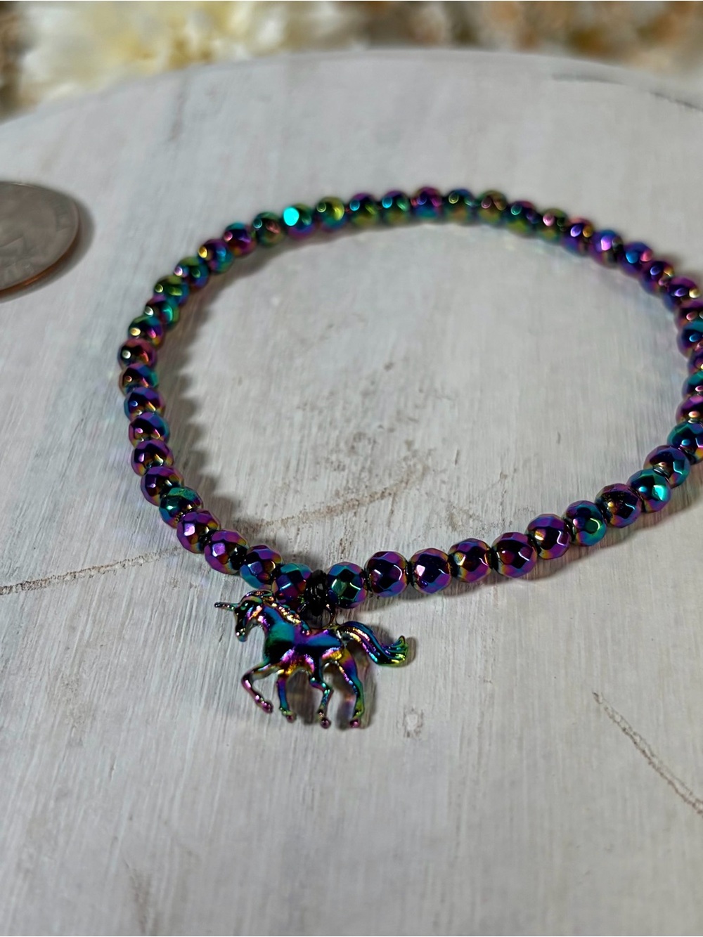 Rainbow Hematite Unicorn Beaded Bracelet - Picture 7 of 12